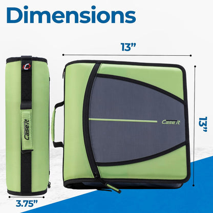 Case-it Mighty Zip Tab School Zipper Binder | 3-Inch O-Rings, 600-Sheet Capacity, 5-Subject Expanding File Folder, Multiple Pockets & Storage Organizer, Shoulder Strap | D-146 Jet Black