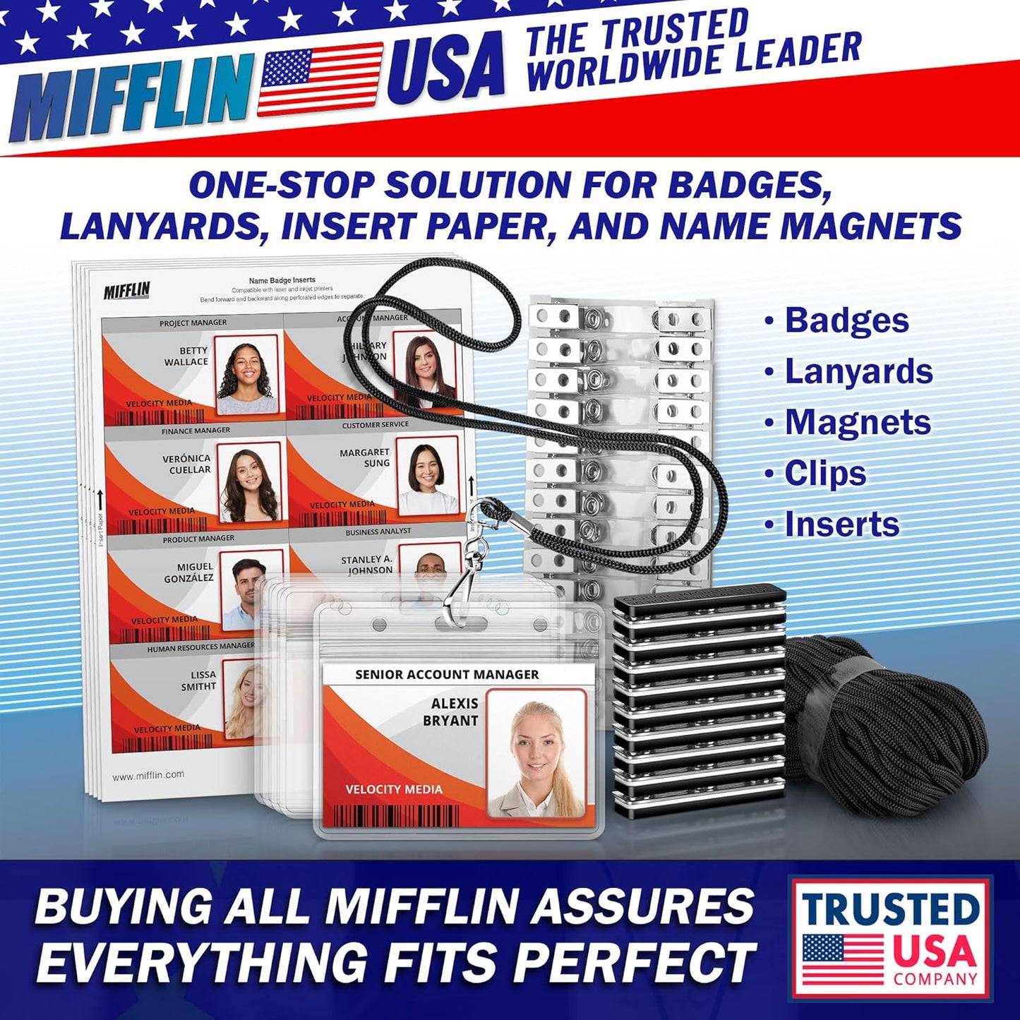 Mifflin-USA Card Protector (4x3 Inch, Clear, Bulk 100 Pack) Quick Load Horizontal No Zipper Name ID Badge Holder