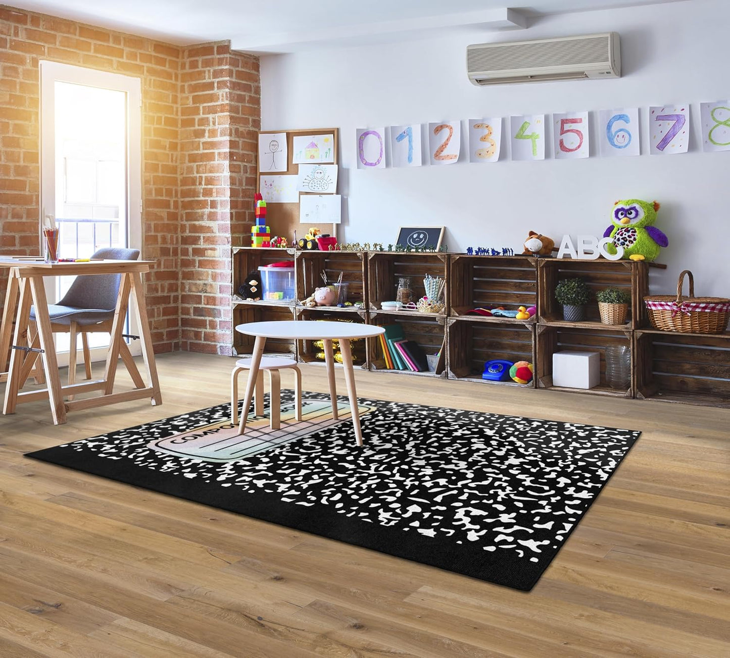 Flagship Carpets Composition Notebook Educational Area Rug for Kids Room Seating Décor, Children's Classroom, Play Carpet for Teaching and Playroom, 7'6" x 12'