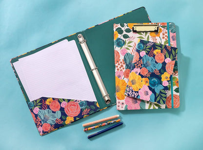 Steel Mill & Co Cute Clipboard Folio with Refillable Lined Notepad and Interior Storage Pocket, Floral Padfolio for Work, Garden Blooms Cream