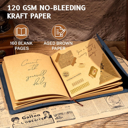 MINICAGIE Journal Notebook for Men Women Gifts Hardcover Leather Mens Journals for Writing 288 Pages 100 Gsm Paper Thick Journaling Notebooks for Work Diary, 5.7x8.3 In, Blue