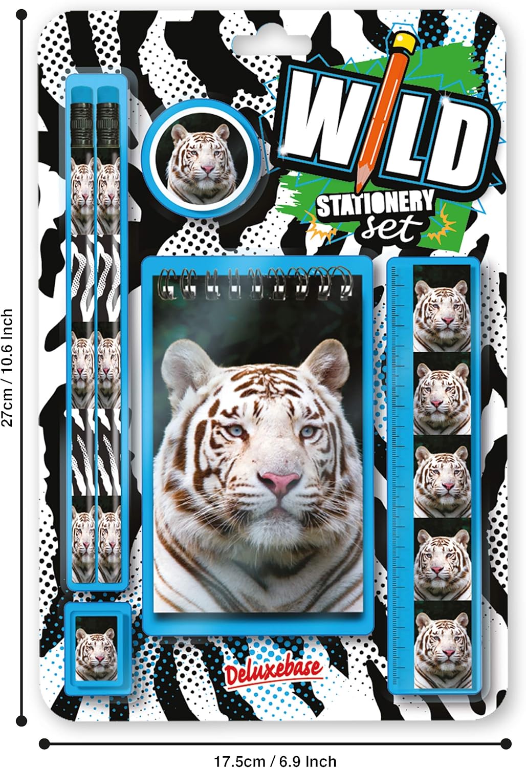 Deluxebase Wild Stationery Set - Dolphin from Animal Stationery Sets with 2 Pencils, Eraser, Pencil Sharpener, Ruler & Cute Notebook. Ideal Office Supplies, Desk Accessories & College Essentials.