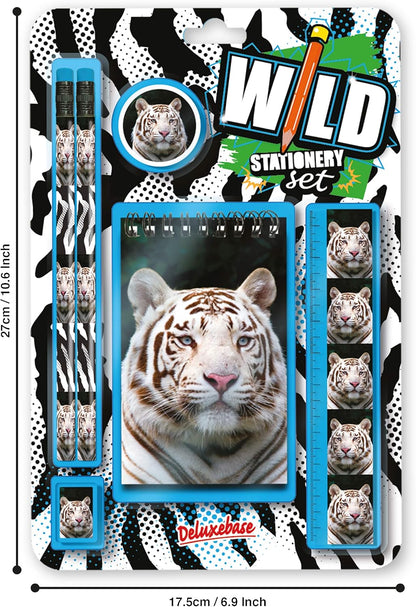 Deluxebase Wild Stationery Set - Dolphin from Animal Stationery Sets with 2 Pencils, Eraser, Pencil Sharpener, Ruler & Cute Notebook. Ideal Office Supplies, Desk Accessories & College Essentials.
