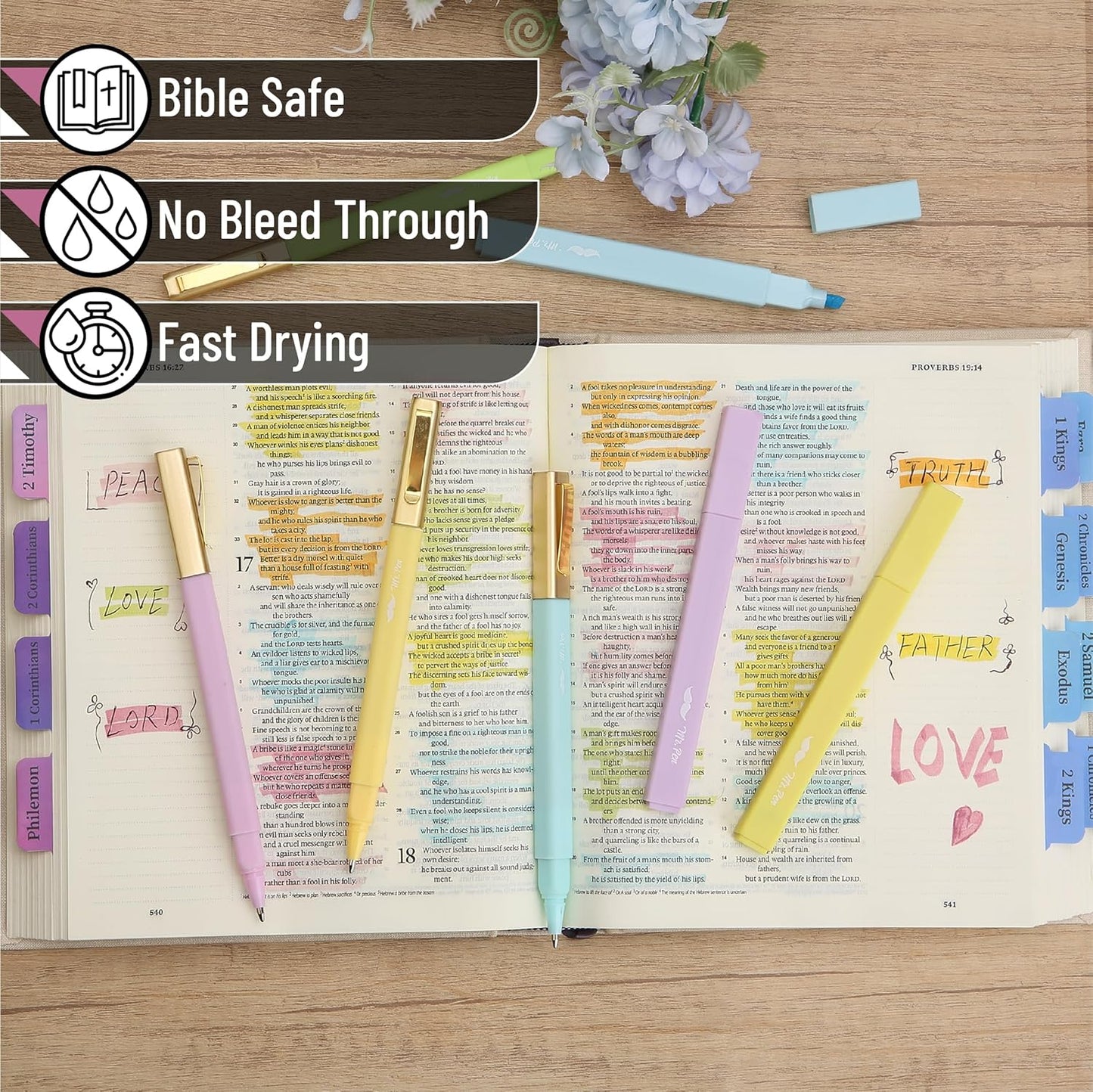 Mr. Pen- Aesthetic Highlighters and Ballpoint Pens No Bleed, 12 Pack, Pastel Colors, Bible Highlighters and Pens No Bleed, Fast Dry and No Smear for Bible Journaling, Planner, School Supplies
