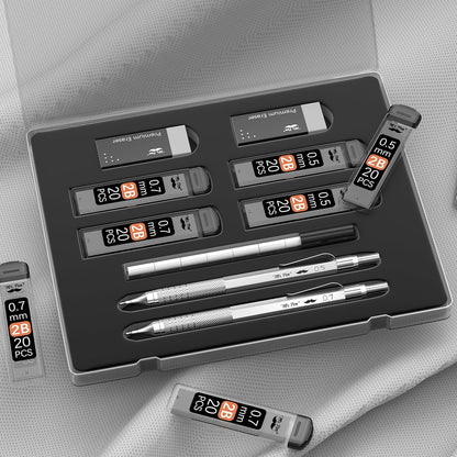 Mr. Pen- Metal Mechanical Pencil Set with Lead Refills & Erasers, 2 Pack, 2 Sizes, 0.5 & 0.7mm, 4x Tubes 2B Lead Refill, 2x Erasers for School Supplies, Note Taking, Drawing, Sketching, Office