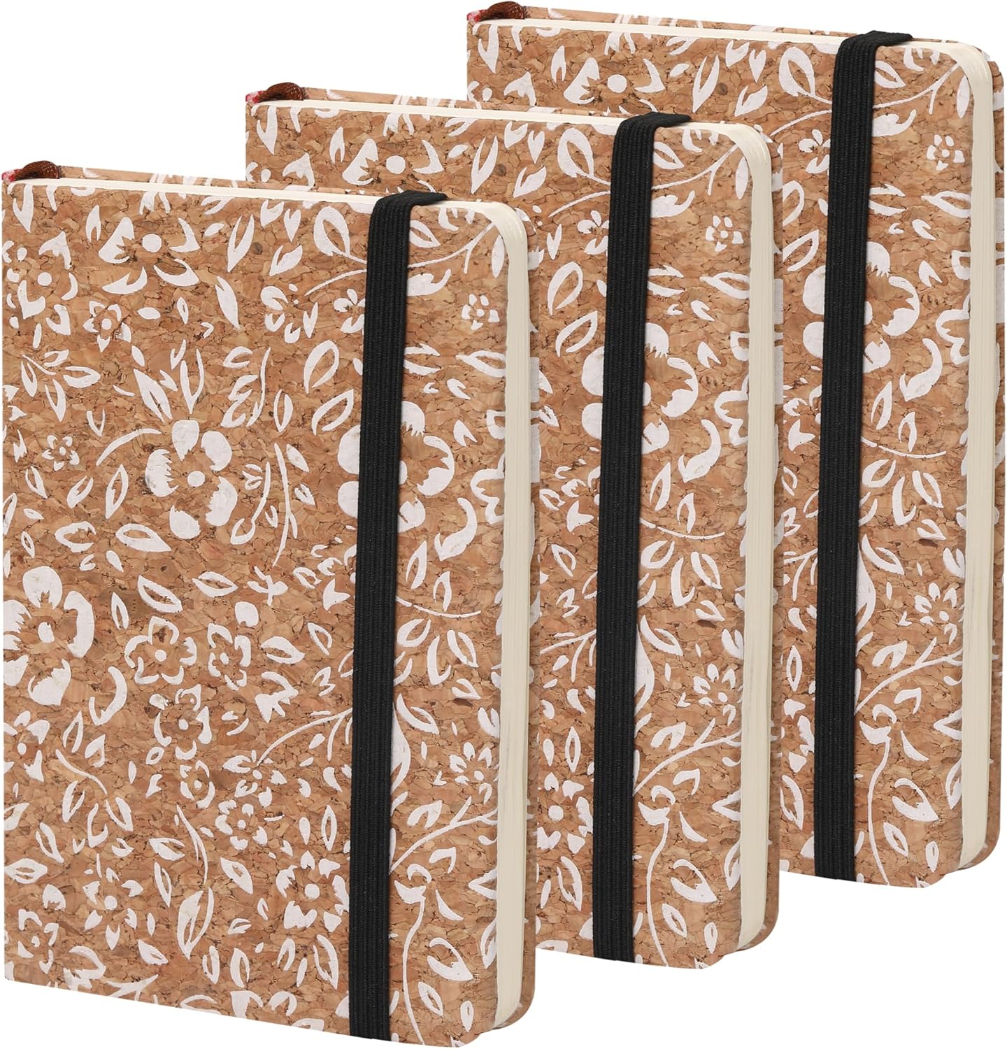 BOBO RABBIT 3 Pack Pocket Journal Notebooks Small Mini Notebook for Note Taking Little Compact A6 Size Hardcover Cork Notepads for School Office Traveler Diary, 3.7"x5.7", Total 600 Pages