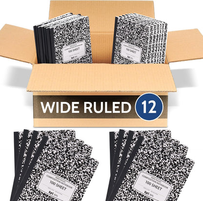48 Pack - EPI Marble Hardcover Wide Ruled Composition Notebook | 200 Pages (100 Sheets), 9.75 x 7.5 in, Sturdy Sewn Binding | School, Office, Journaling, Notes