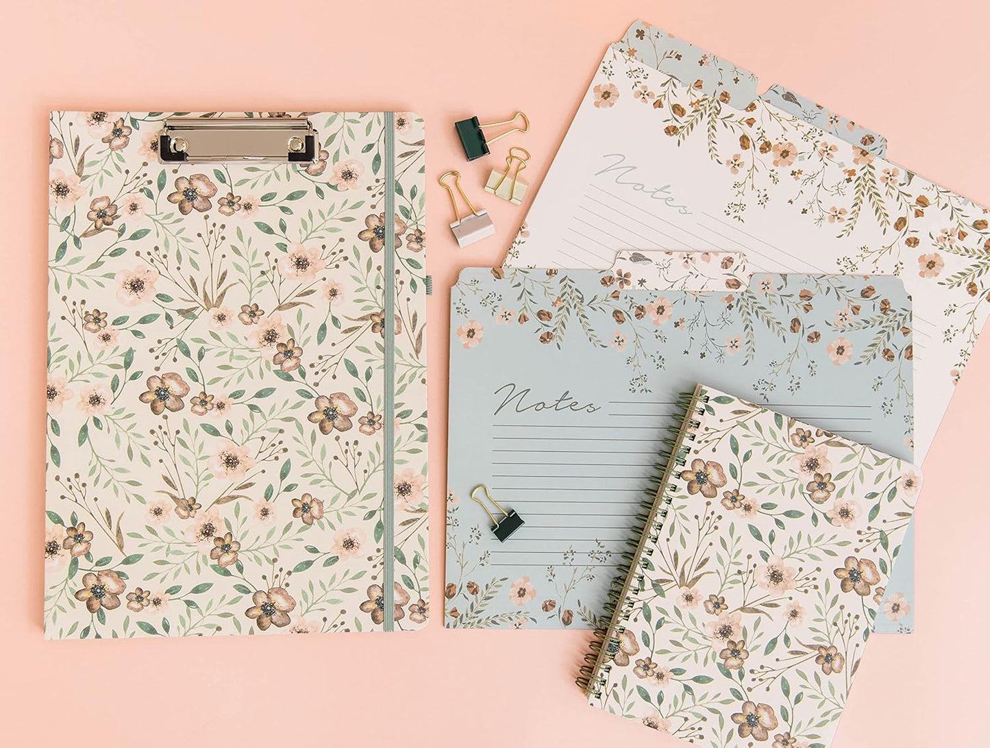 Steel Mill & Co Cute Clipboard Folio with Refillable Lined Notepad and Interior Storage Pocket, Floral Padfolio for Work, Garden Blooms Cream