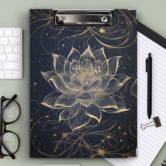 KU-DaYi Lotus Floral Clipboard Padfolio with Storage Pocket, Meditation Spiritual Lotus Flower Low Profile Clip Boards for Nurse Office Classroom, 12.4 x 9.25 in