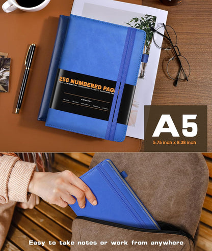 Lined Journal Notebook for Women Men, 256 Numbered Pages Hardcover Leather Journals for Writing, A5 Journaling Notebooks, College Ruled Journal for Business Work School Note Taking 5.75" x 8.38" Brown
