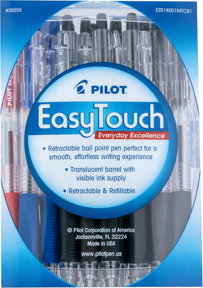 PILOT EasyTouch Refillable & Retractable Ballpoint Pens, Medium Point, Blue Ink, 12-Pack (32221)