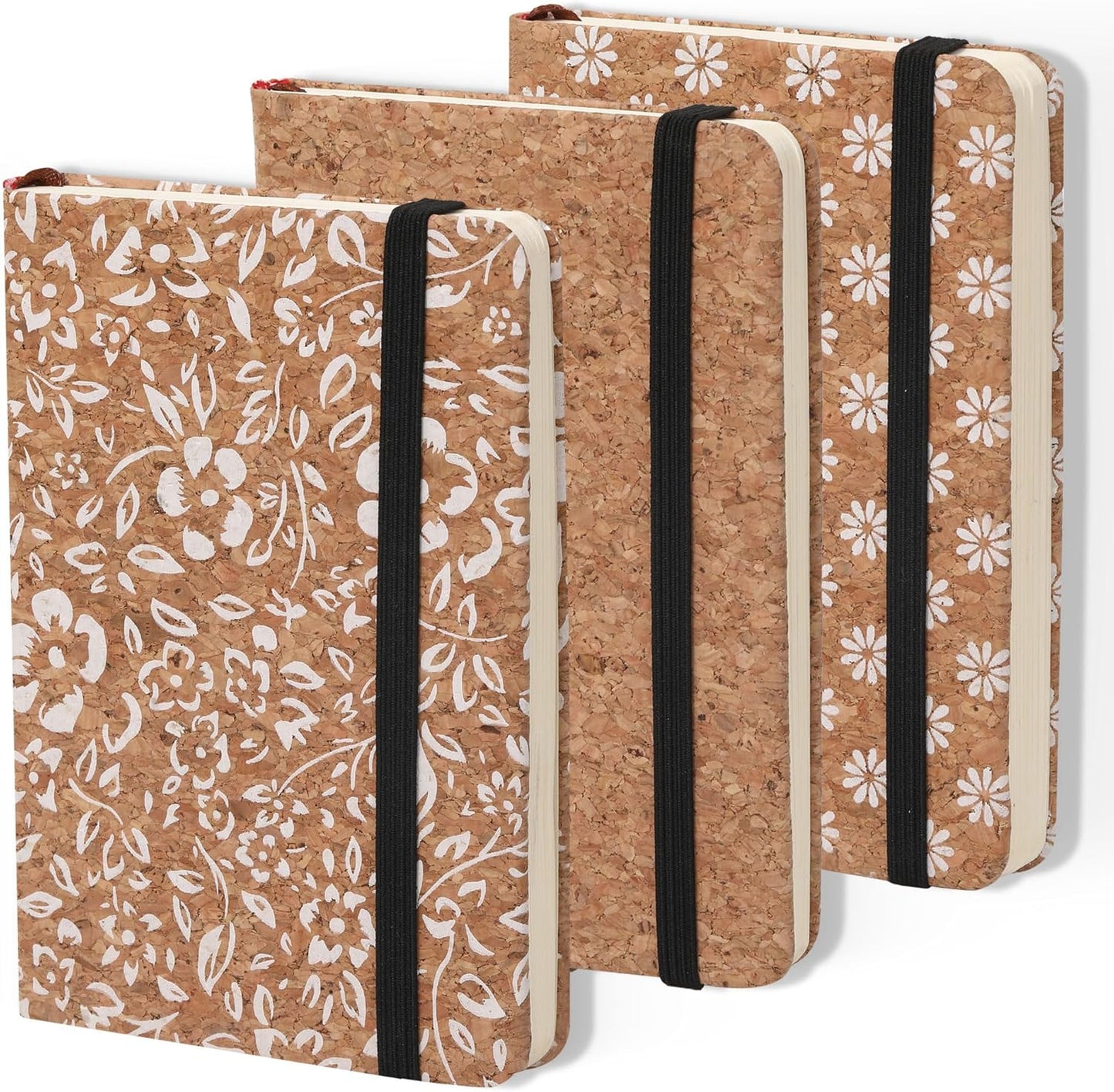 BOBO RABBIT 3 Pack Pocket Journal Notebooks Small Mini Notebook for Note Taking Little Compact A6 Size Hardcover Cork Notepads for School Office Traveler Diary, 3.7"x5.7", Total 600 Pages