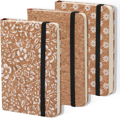 BOBO RABBIT 3 Pack Pocket Journal Notebooks Small Mini Notebook for Note Taking Little Compact A6 Size Hardcover Cork Notepads for School Office Traveler Diary, 3.7"x5.7", Total 600 Pages