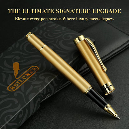 BEILUNER Ballpoint Pens, Stunning Black Chrome Metal Pen with Golden Trim, Best Ball Pen Gift Set for Men & Women, Professional, Executive, Office, Nice Pens-Gift Box with 0.5mm Black Extra Refill