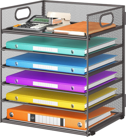 Lavatino 5 Tray Desk File Organizer, Black Mesh Paper Sorter Letter Tray Organizer with Handle, Desktop File Organizer and Storage for Letter/A4 Office File Folder