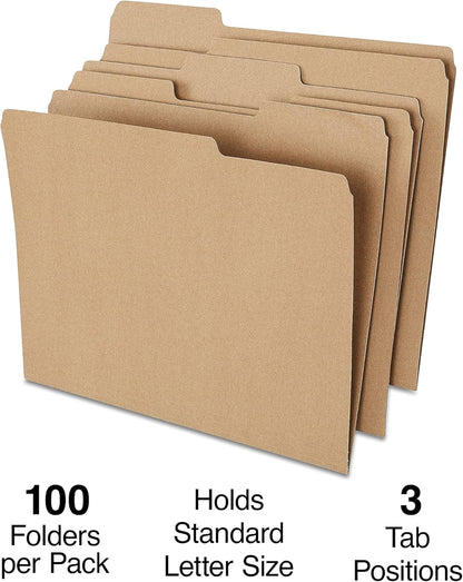 Staples File Folders, Letter Size, 1/3‑Cut Tabs, Purple, Durable 10.5‑Point Paper Stock, 100/Pack