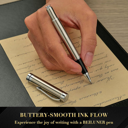 BEILUNER Ballpoint Pens, Stunning Black Chrome Metal Pen with Golden Trim, Best Ball Pen Gift Set for Men & Women, Professional, Executive, Office, Nice Pens-Gift Box with 0.5mm Black Extra Refill