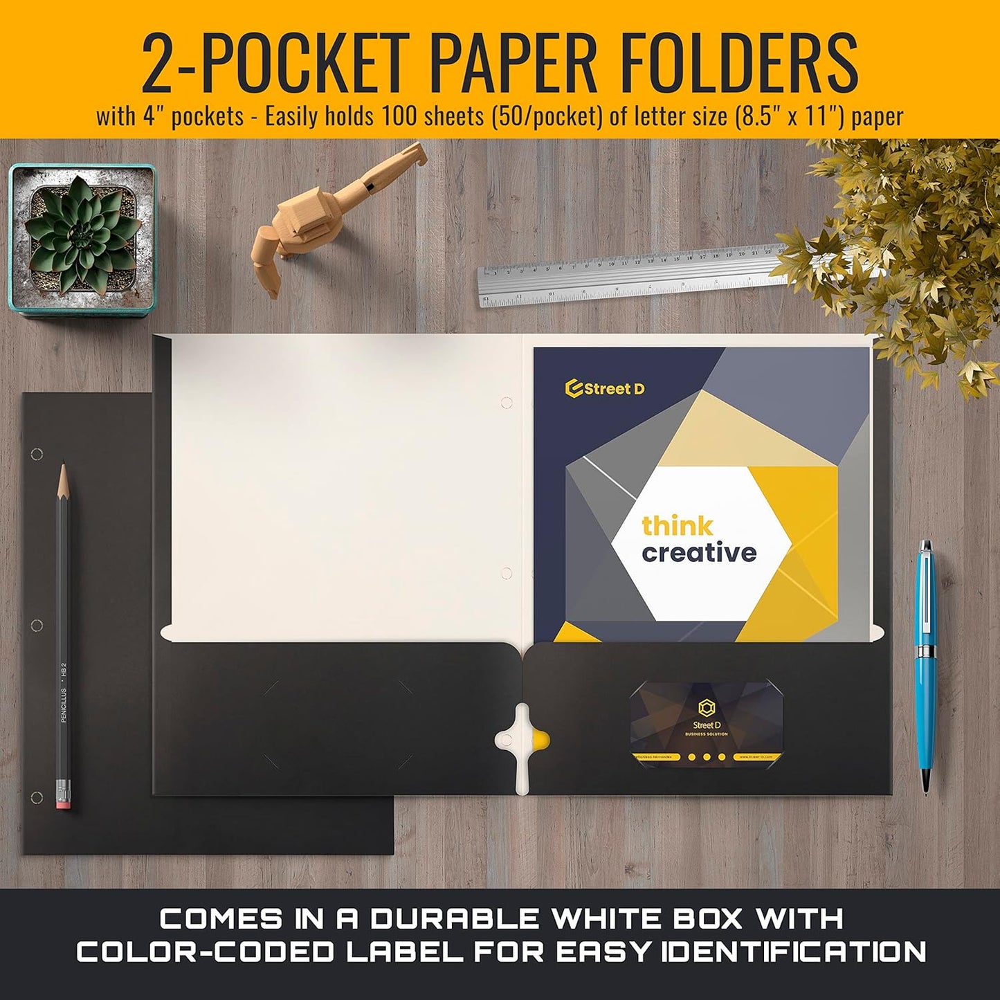 Better Office Products Two Pocket Portfolio Folders, 50-Pack, RED, Letter Size Paper Folders, 50 Pieces, Red