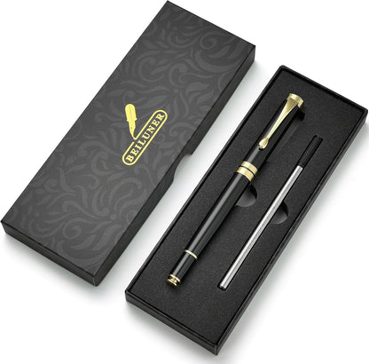 BEILUNER Ballpoint Pens, Stunning Black Chrome Metal Pen with Golden Trim, Best Ball Pen Gift Set for Men & Women, Professional, Executive, Office, Nice Pens-Gift Box with 0.5mm Black Extra Refill
