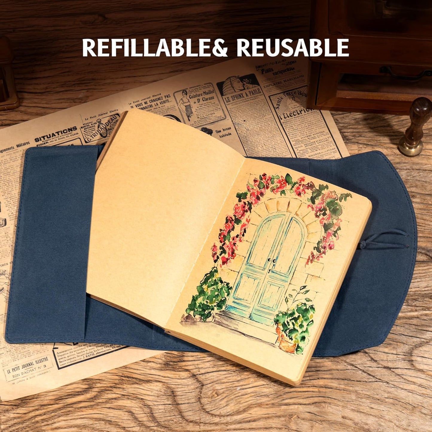 MINICAGIE Journal Notebook for Men Women Gifts Hardcover Leather Mens Journals for Writing 288 Pages 100 Gsm Paper Thick Journaling Notebooks for Work Diary, 5.7x8.3 In, Blue