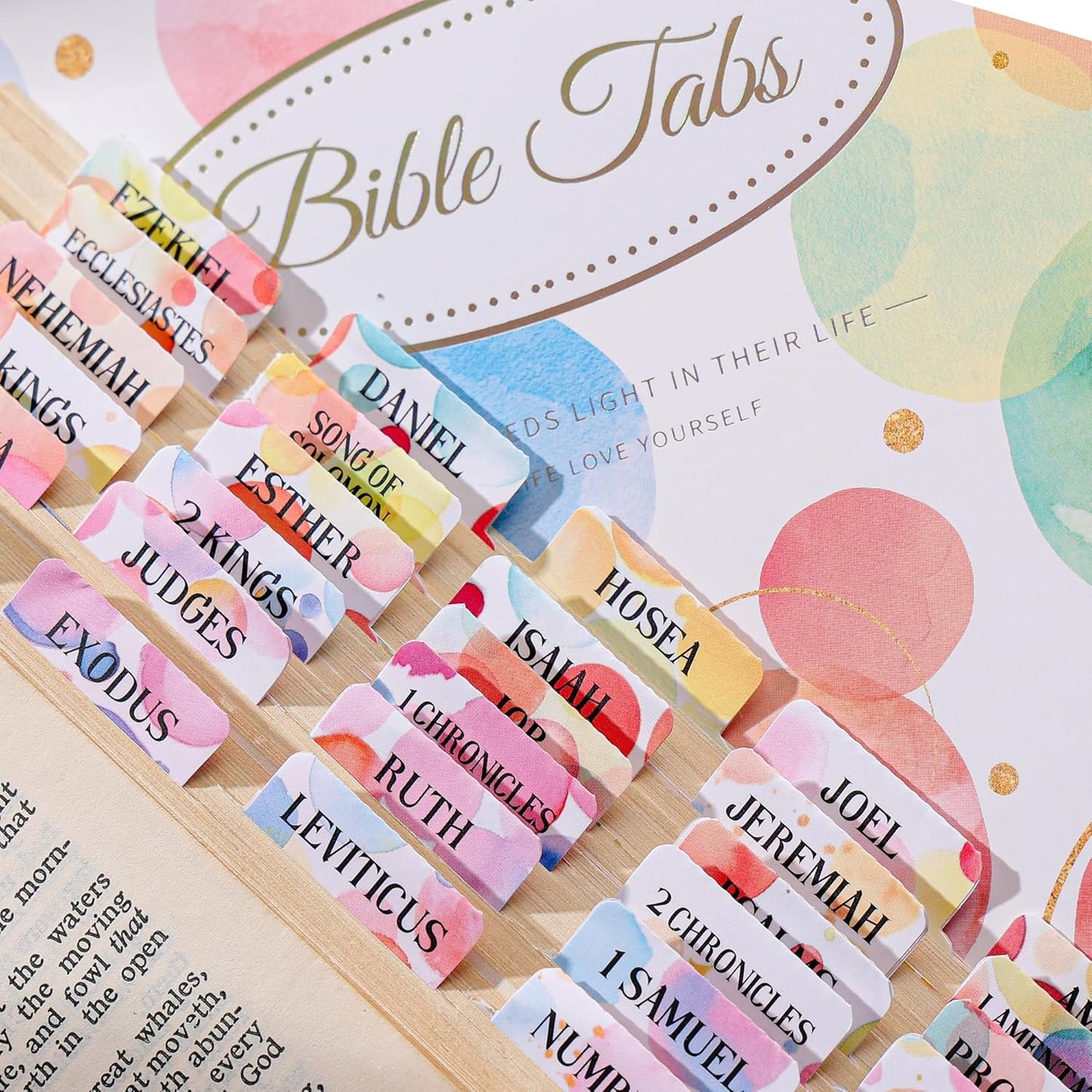 Laminated Bible Tabs, Gold Foil Embossed Lettering Bible Chapter Index Tabs for Women Men, Reposition Large Print Sticky Labels, Easy to Read and Apply, 105Chapters Labels for Easy Navigation (Black)