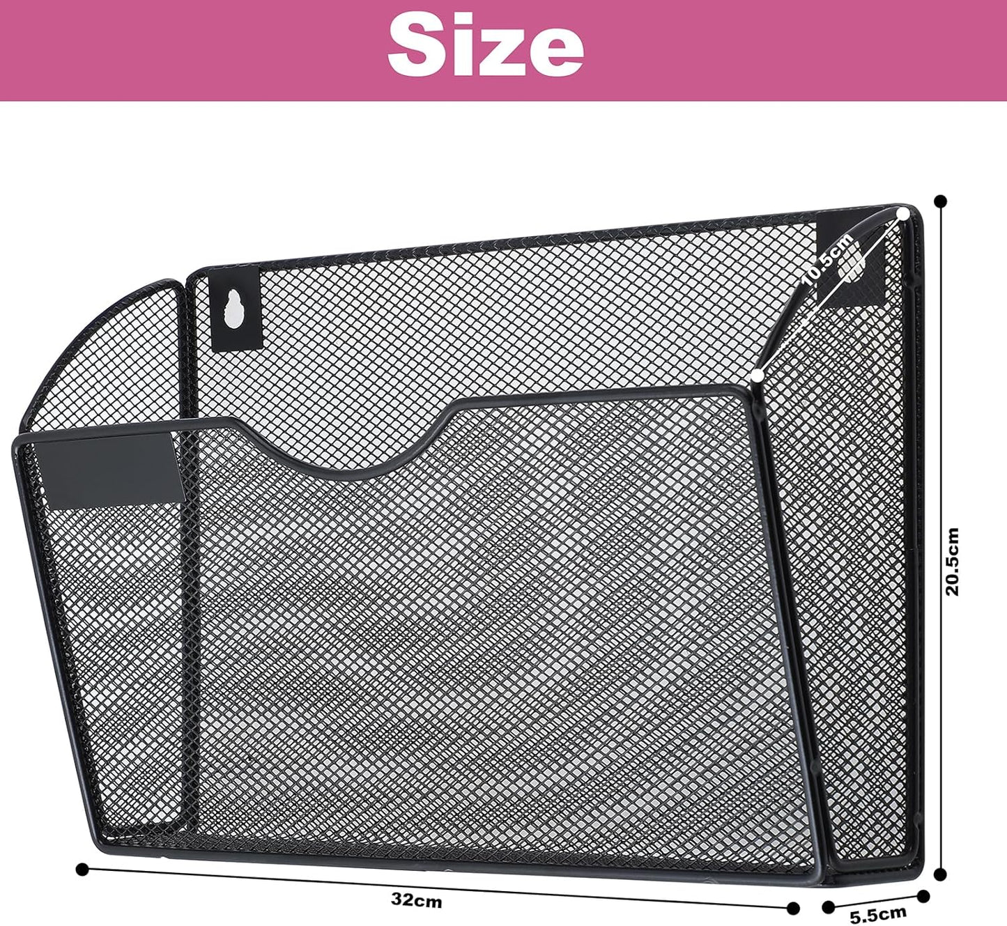 1 Pocket Mesh Wall File Holder Organizer Office Hanging File Folder Magazine Rack, Nametag Label Hooks Set Included (Black)