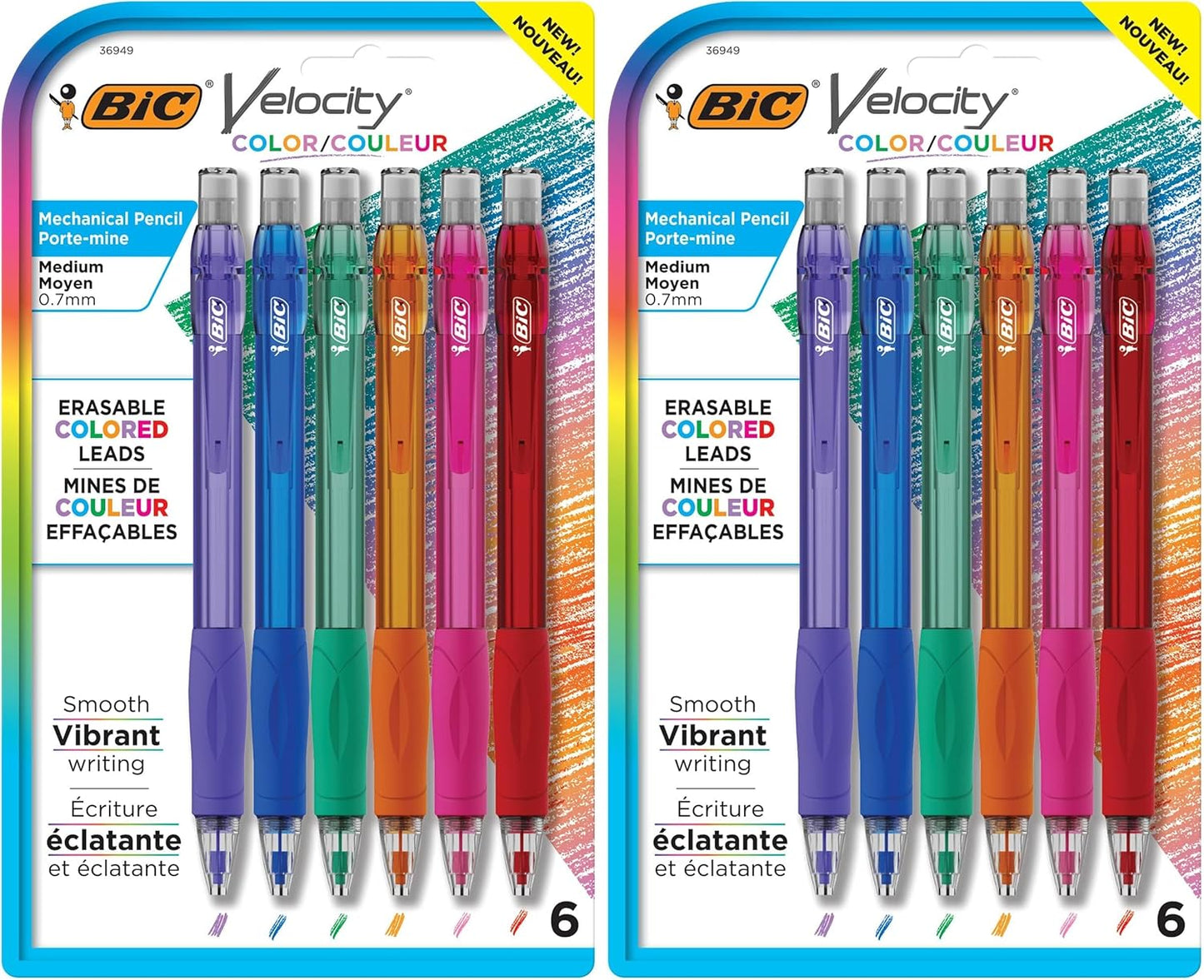BIC Velocity Mechanical Pencils with Colored Leads, Medium Point (0.7 mm), 6-Count Pack, Perfect for Drawing and Journaling (MV7CP61-AST)