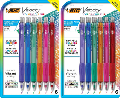 BIC Velocity Mechanical Pencils with Colored Leads, Medium Point (0.7 mm), 6-Count Pack, Perfect for Drawing and Journaling (MV7CP61-AST)