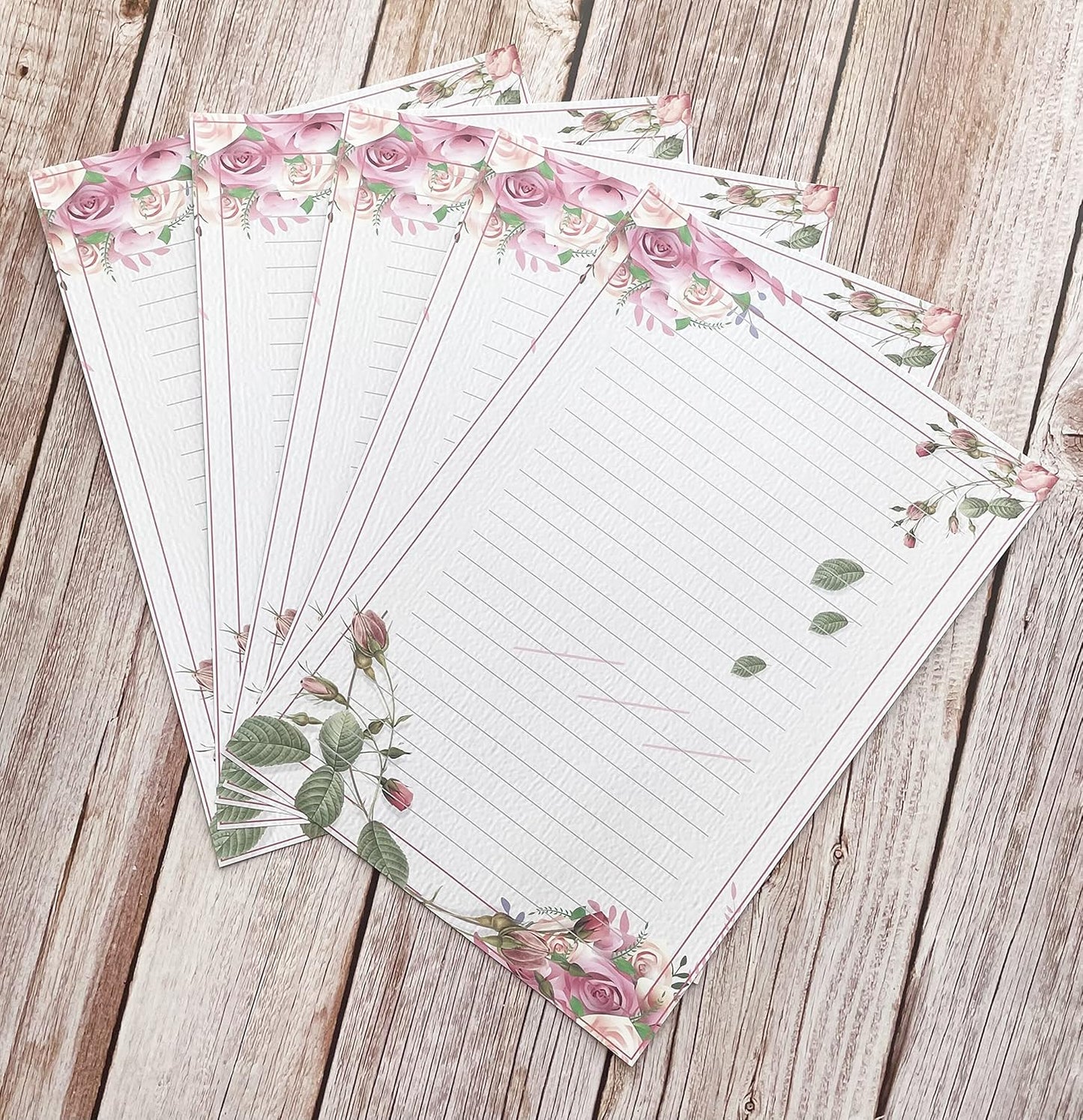 50 Writing Stationery Paper, Lined Stationery Paper for Writing Letter, Notes, Invitations, Craft, 5 Different Style (11.7 x 8.26")
