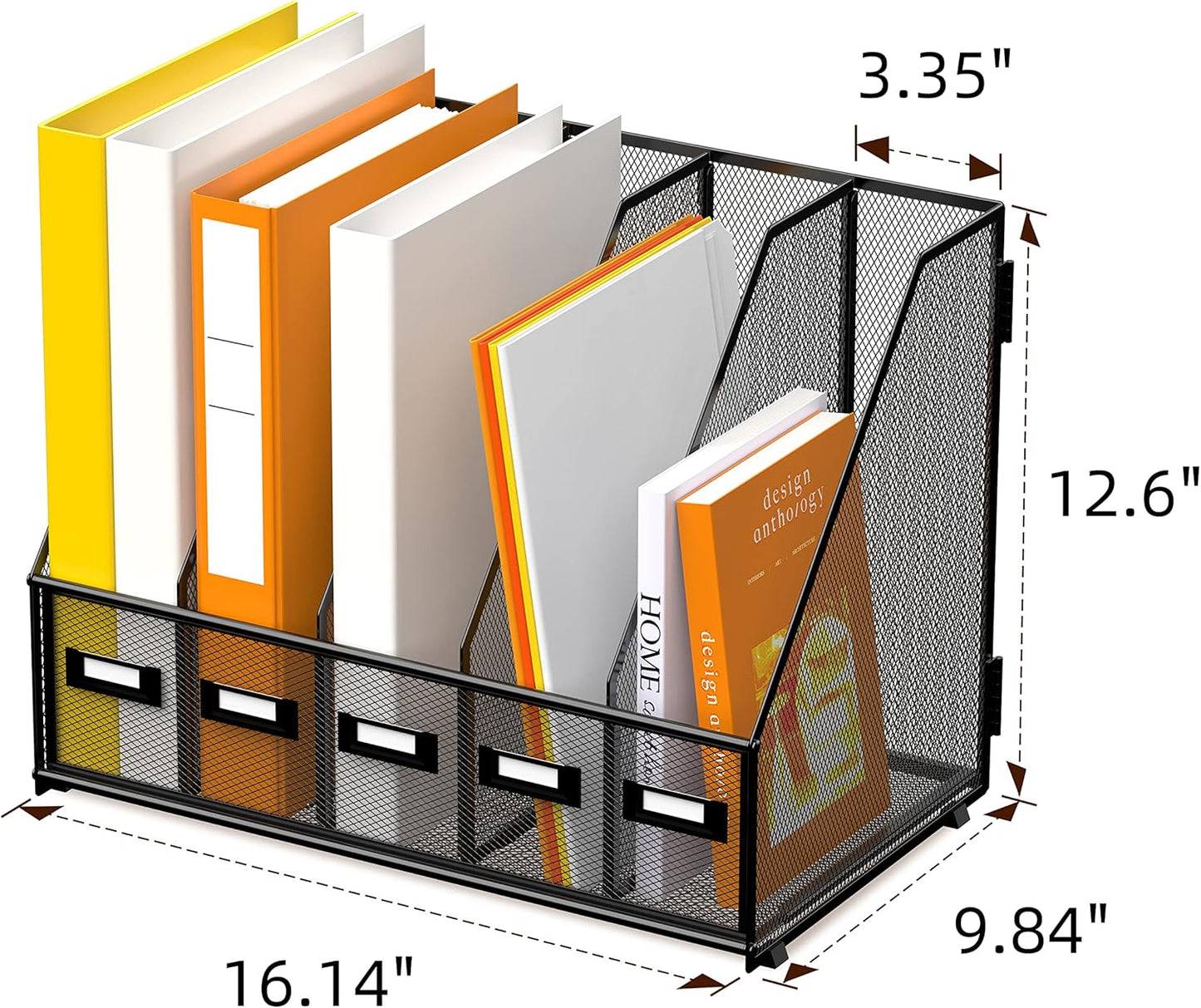 DALTACK 4 Vertical Compartments Magazine File Holder, Binder Organizer, Metal Desk Organizers for Office Home School Classroom Organization, Black