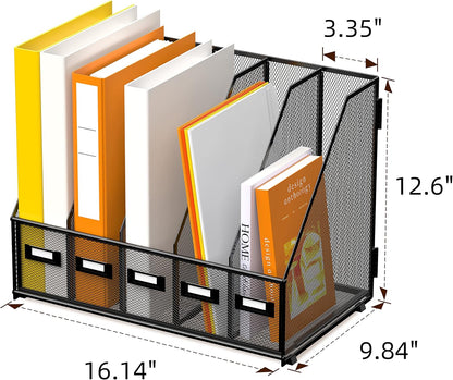 DALTACK 4 Vertical Compartments Magazine File Holder, Binder Organizer, Metal Desk Organizers for Office Home School Classroom Organization, Black