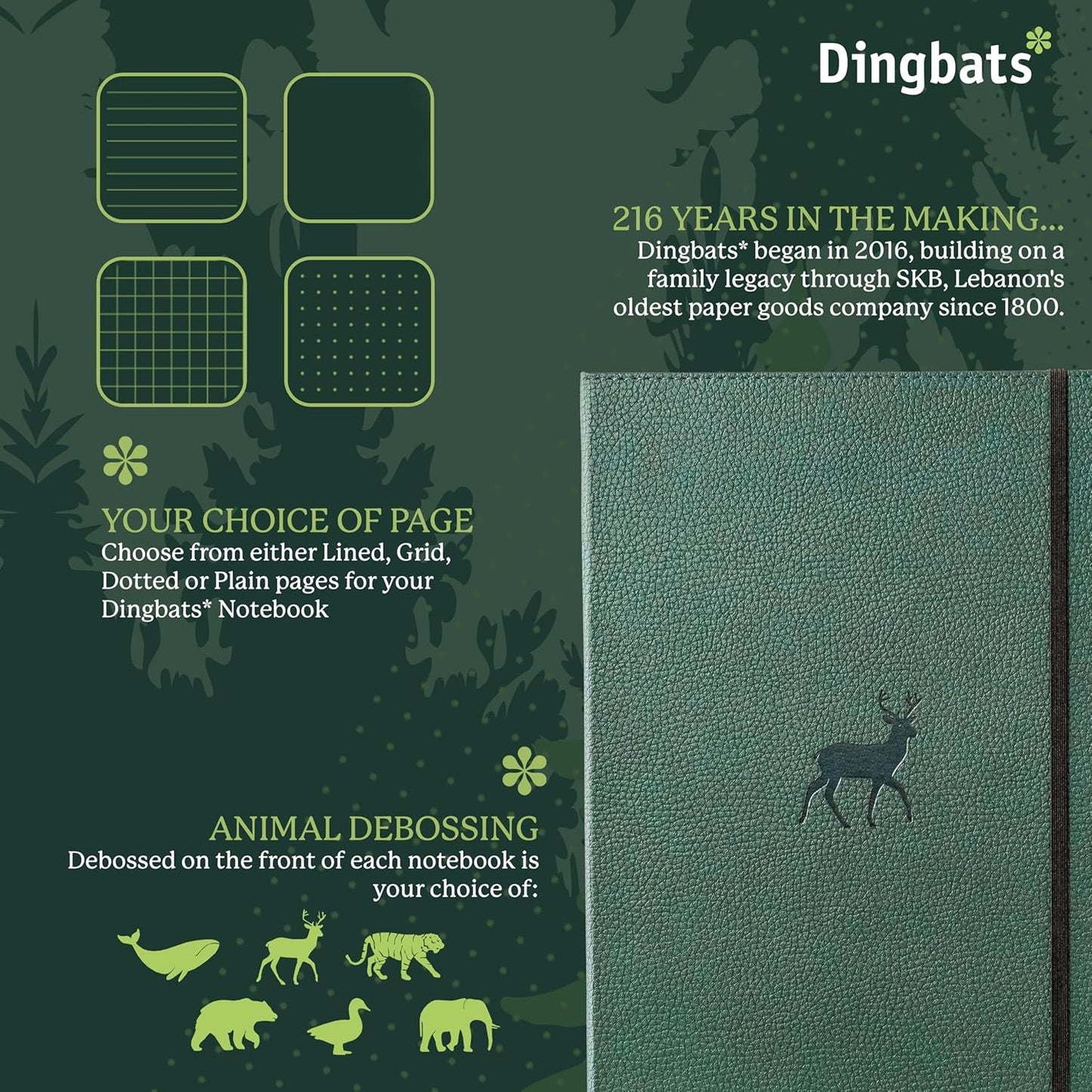 Dingbats* - Wildlife Lined Extra Large A4 Notebook - PU Leather Hardcover Journal for Work, Writing - Pocket, Elastic Closure, Pen Holder, Bookmark
