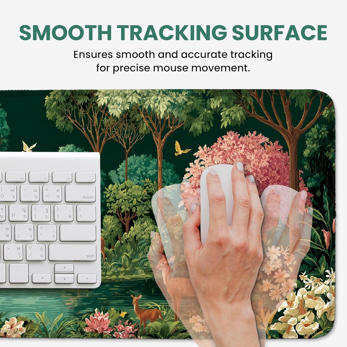 Large Mouse Pad for Desktop, Cute Desk Mat Pad Protector for Work & Gaming, Aesthetic Pretty Anti-Slip Laptop Blotter Cover for Office School Home Supplies, Wildflowers, 31.5" x 11.8"