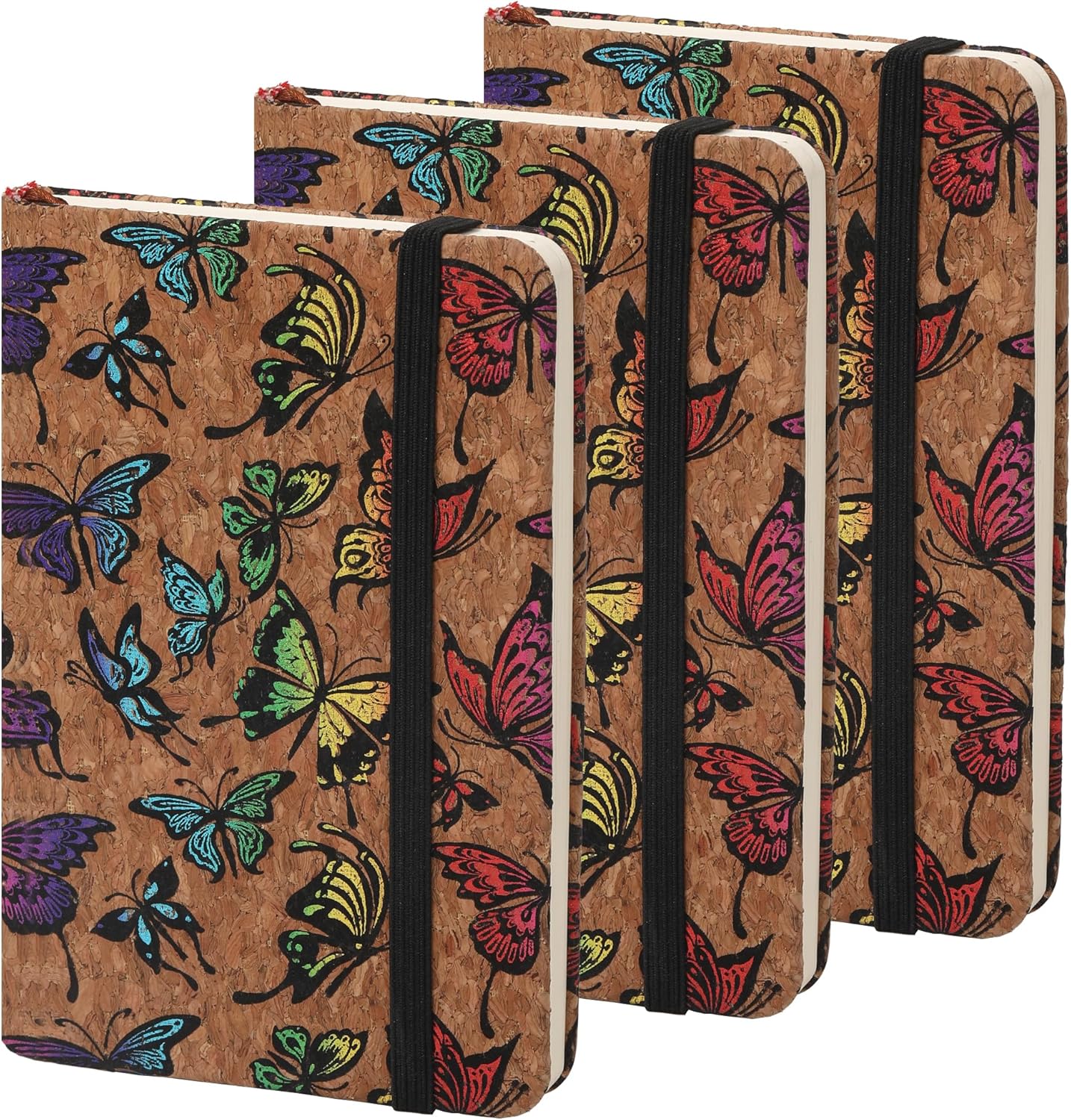 BOBO RABBIT 3 Pack Pocket Journal Notebooks Small Mini Notebook for Note Taking Little Compact A6 Size Hardcover Cork Notepads for School Office Traveler Diary, 3.7"x5.7", Total 600 Pages