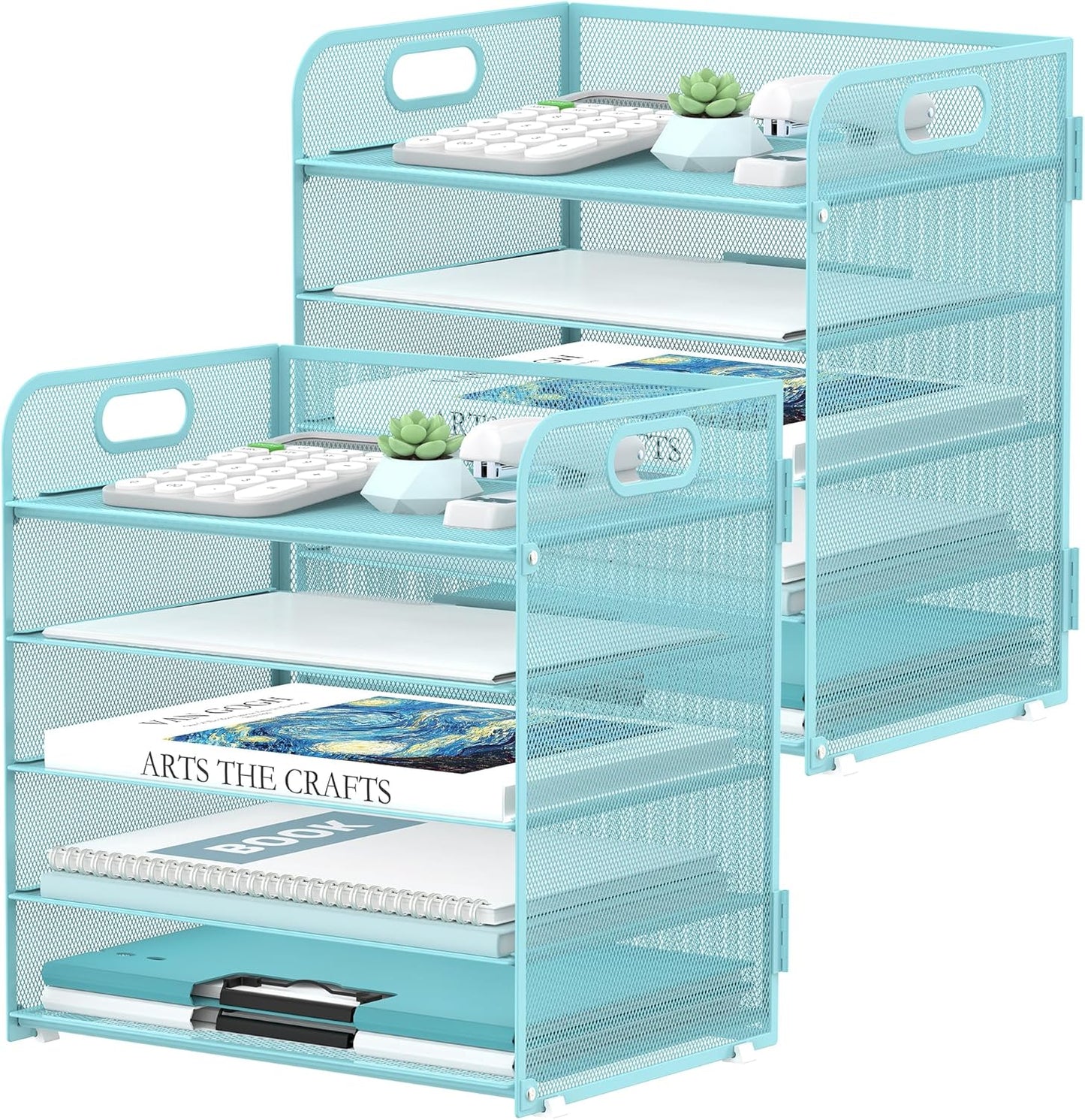 Supeasy 5 Trays Paper Organizer Letter Tray with Handle-Mesh Desk File Holders, Paper Sorter Desk Organizer for Office, Home, Classroom or School