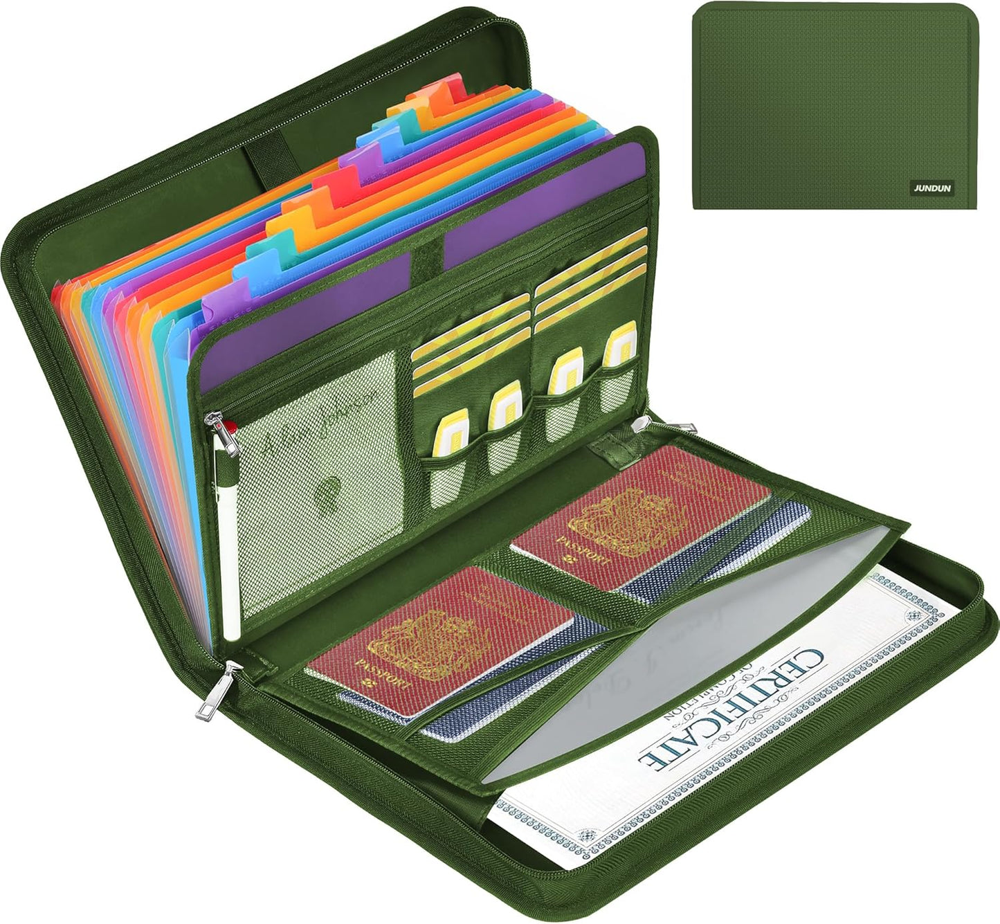 JUNDUN Accordion File Organizer - Fireproof Accordion Folder with Zipper & Labels - 13 Pocket Expanding File Folder with Multi-Pockets Document Organizer Folder for Letter A4 Files | Receipt and More