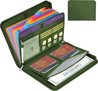 JUNDUN Accordion File Organizer - Fireproof Accordion Folder with Zipper & Labels - 13 Pocket Expanding File Folder with Multi-Pockets Document Organizer Folder for Letter A4 Files | Receipt and More