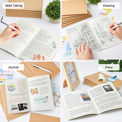 feela 90 Pack Kraft Notebooks Bulk, Lined Travel Journals Note Pad Notebooks for Men Women Girls Students, Making Plans Writing Memos Office School Supplies, A5, 60 Pages, 8.3” X 5.5”