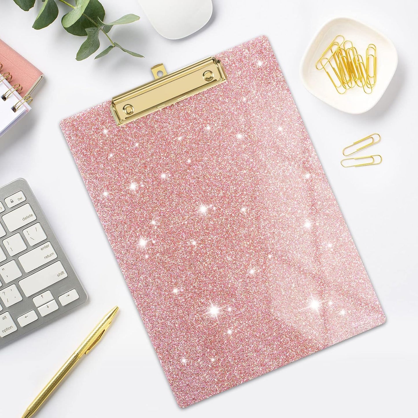 Rimilak Acrylic Glitter Clipboards, Sparkly Board with Low Profile Gold Clip, Designed for Classroom School and Office Use, A4 Letter Size 9 x 12.5 in, Pink