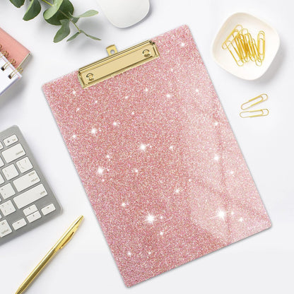 Rimilak Acrylic Glitter Clipboards, Sparkly Board with Low Profile Gold Clip, Designed for Classroom School and Office Use, A4 Letter Size 9 x 12.5 in, Pink