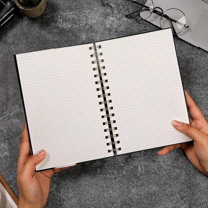 Yoment Graph Paper Spiral Notebook A5 Graphing Notebook 160 Pages Graph Paper Notebook Spiral Bound Waterproof Plastic Hardcover Spiral Journal 5x7 Grid Notebooks for Note Taking,Black