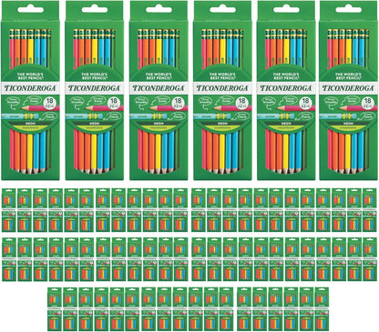 Ticonderoga Wood-Cased Pencils, Pre-Sharpened, #2 HB Soft, Neon Colors, 18 Count