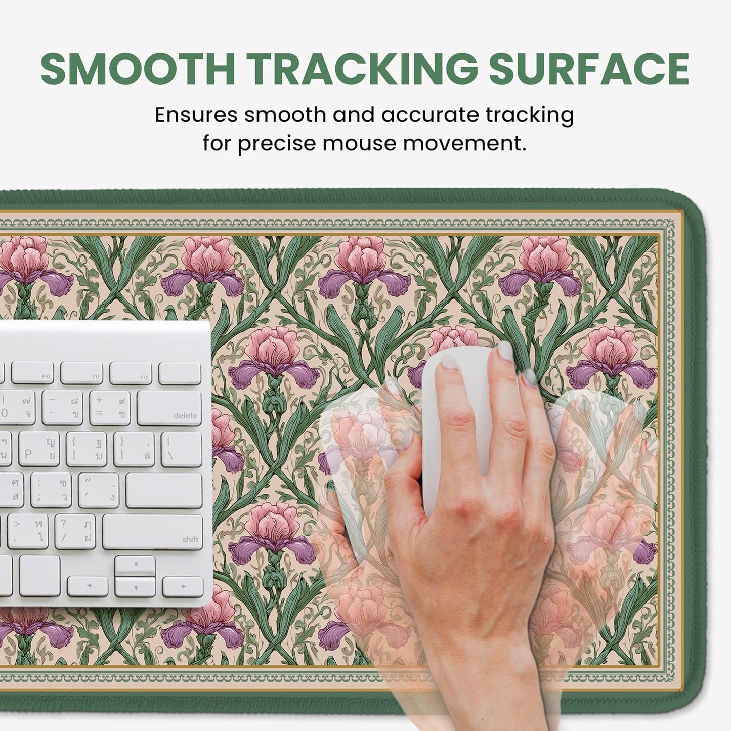 Large Mouse Pad for Desktop, Cute Desk Mat Pad Protector for Work & Gaming, Aesthetic Pretty Anti-Slip Laptop Blotter Cover for Office School Home Supplies, Wildflowers, 31.5" x 11.8"