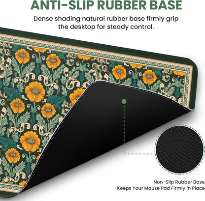 Large Mouse Pad for Desktop, Cute Desk Mat Pad Protector for Work & Gaming, Aesthetic Pretty Anti-Slip Laptop Blotter Cover for Office School Home Supplies, Wildflowers, 31.5" x 11.8"