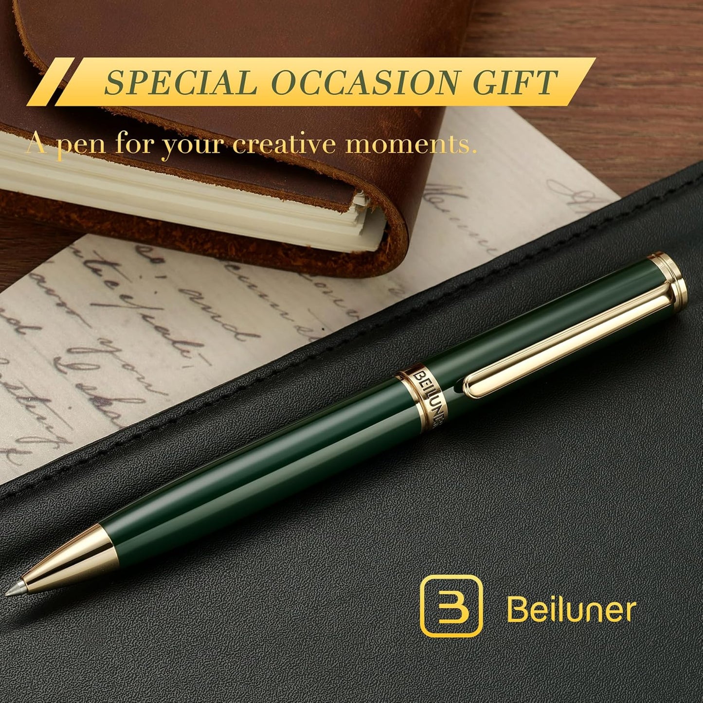BEILUNER Luxury Gel Pen with 24K Gold Finish, Black Piano Lacquer, Luxury Grade Craftsmanship, Best Pen Gift Set for Men and Women, Professional, Executive, Office, Retractable Nice Pens