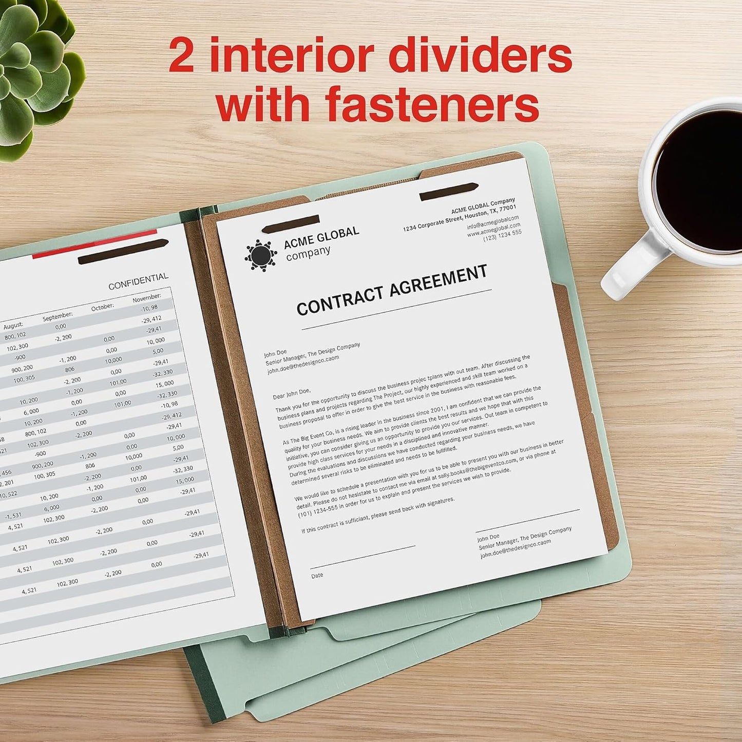 Staples Heavy‑Duty Classification Folder, 2 Dividers, 2" Expansion, Letter Size, 60% Recycled Pressboard, Gray/Green, 10/Box