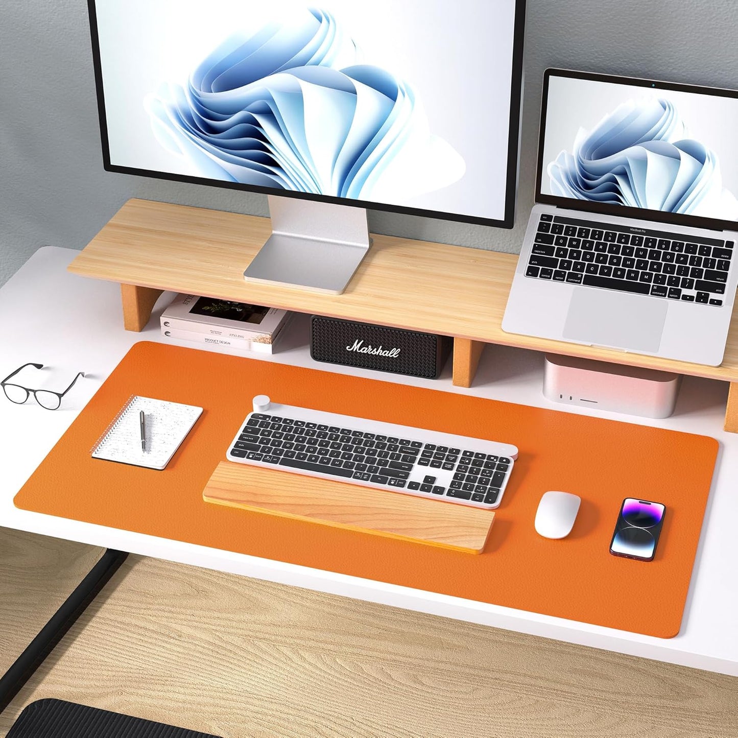 Aothia Leather Desk Pad Protector, Mouse Pad, Office Desk Mat, Non-Slip PU Leather Desk Blotter, Laptop Desk Pad, Waterproof Desk Writing Pad for Office and Home (Black,36" x 17") - Colors B