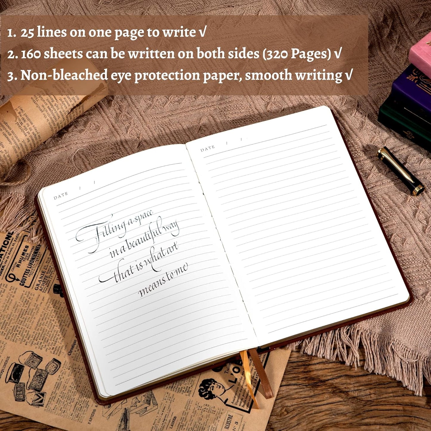 CAGIE 320 Pages Thick Hardcover Journaling Notebooks Vintage Leather Journal for Women Men A5 College Ruled Journals for Writing with Gift Box, 5.7 x 8.3 in, Blue