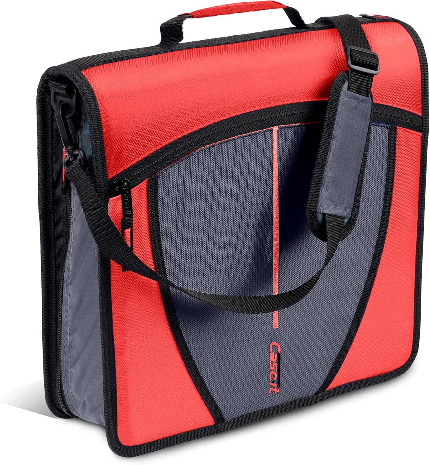Case-it Mighty Zip Tab School Zipper Binder | 3-Inch O-Rings, 600-Sheet Capacity, 5-Subject Expanding File Folder, Multiple Pockets & Storage Organizer, Shoulder Strap | D-146 Jet Black
