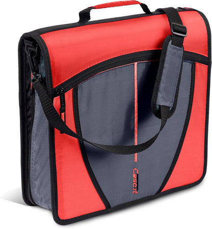 Case-it Mighty Zip Tab School Zipper Binder | 3-Inch O-Rings, 600-Sheet Capacity, 5-Subject Expanding File Folder, Multiple Pockets & Storage Organizer, Shoulder Strap | D-146 Jet Black